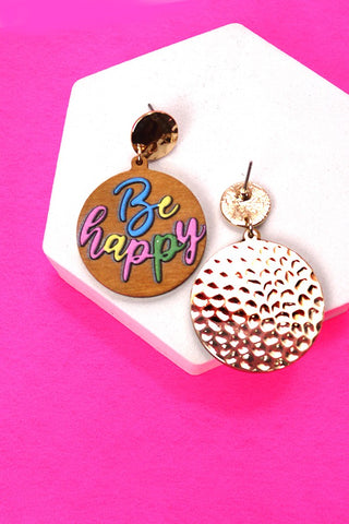 BE HAPPY GOLD WOOD EARRINGS | 80E623