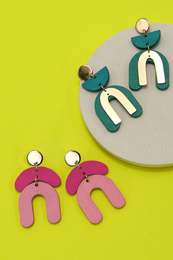 WOOD U SHAPE DROP EARRINGS | 80E683