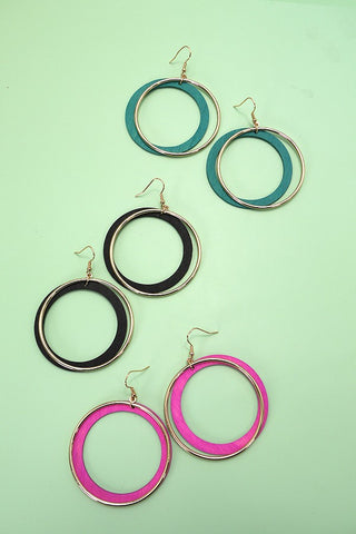 DOUBLE CIRCLE WOOD GOLD HOOP EARRINGS | 80E622