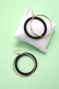 DOUBLE CIRCLE WOOD GOLD HOOP EARRINGS | 80E622