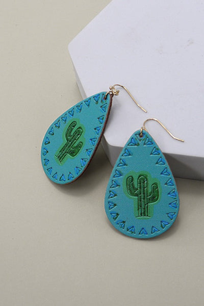 BOHO GENUINE LEATHER CACTUS DROP EARRINGS | 52E2110905