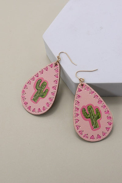 BOHO GENUINE LEATHER CACTUS DROP EARRINGS | 52E2110905