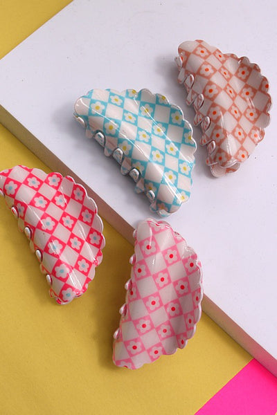 CHECKER DAISY HALF MOON HAIR CLAW CLIPS | 40H605