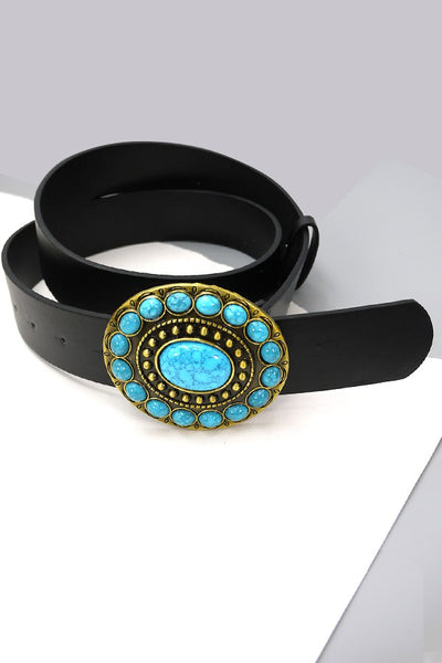 WESTERN OVAL TURQUOISE FASHION LEATHER BELT | 40BT624