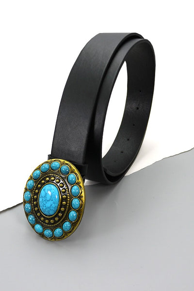 WESTERN OVAL TURQUOISE FASHION LEATHER BELT | 40BT624