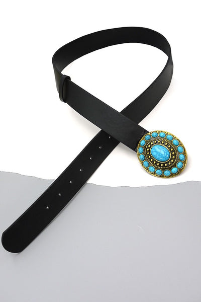 WESTERN OVAL TURQUOISE FASHION LEATHER BELT | 40BT624