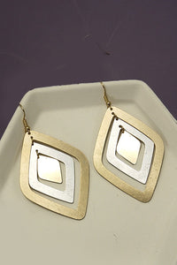 GEO TWO TONE LAYER DIAMOND SHAPE DROP EARRINGS | 80E760