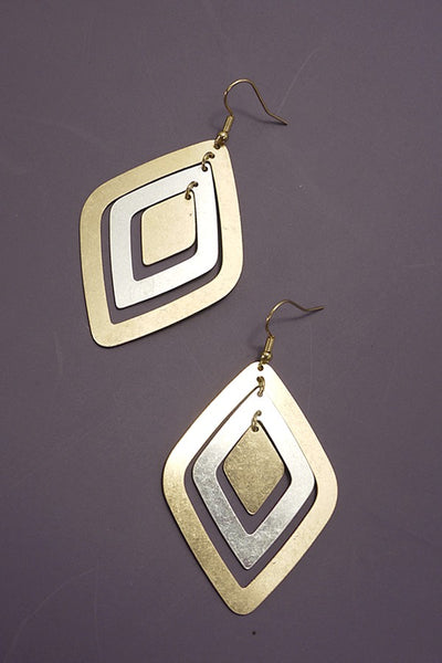 GEO TWO TONE LAYER DIAMOND SHAPE DROP EARRINGS | 80E760