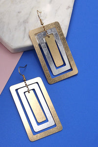 GEO TWO TONE LAYER RECTANGLE SHAPE DROP EARRINGS | 80E761