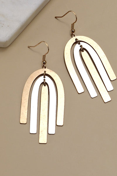 GEO TWO TONE LAYER U SHAPE DROP EARRINGS | 80E749