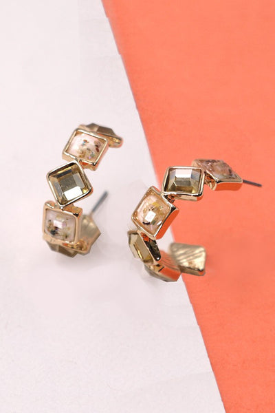 MULTI MIX STONE RHINESTONE HOOP EARRINGS | 80E778