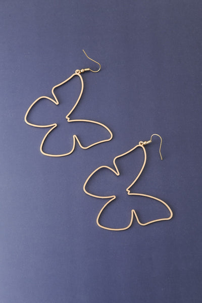 CUT OUT LARGE MATTE GOLD BUTTERFLY EARRINGS | 80E856