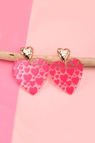 ACRYLIC HEART HAMMERED POST EARRINGS | 31E03599