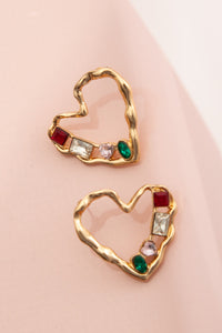 X-MAS GOLD RHINESTONE HEART EARRINGS  | 10E3051936