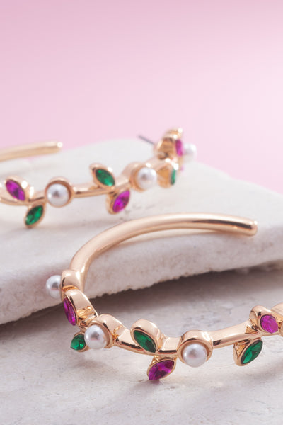 FLOWER RHINESTONE PEARL HOOP EARRINGS | 31E03102