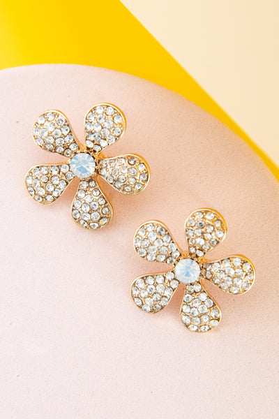 RHINESTONE FLOWER PEDAL EARRINGS | 80E992