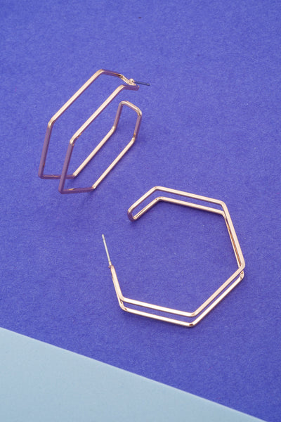 DOUBLE ROW GEOMETRIC HEXAGON HOOP EARRINGS | 80E1011