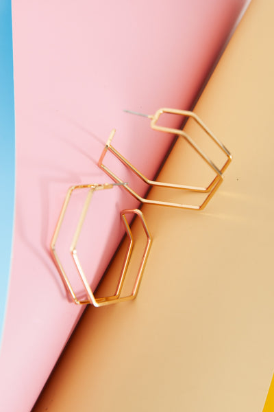 DOUBLE ROW GEOMETRIC HEXAGON HOOP EARRINGS | 80E1011