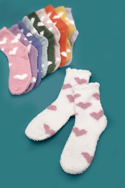 WARM CORAL FLEECE PLUSH HEART FUZZY SOCKS | 40S02043