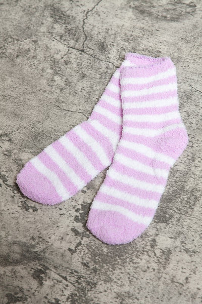 WARM CORAL FLEECE PLUSH STRIPE FUZZY SOCKS | 40S02044