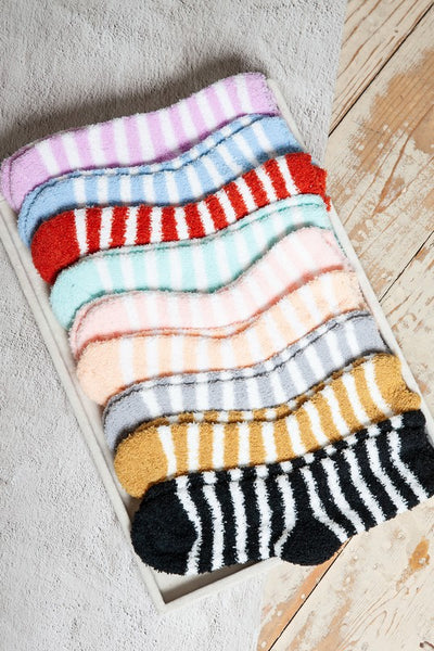 WARM CORAL FLEECE PLUSH STRIPE FUZZY SOCKS | 40S02044