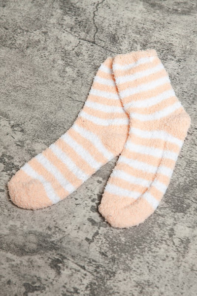 WARM CORAL FLEECE PLUSH STRIPE FUZZY SOCKS | 40S02044