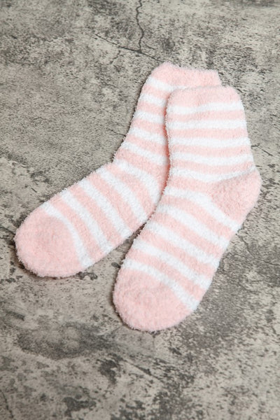 WARM CORAL FLEECE PLUSH STRIPE FUZZY SOCKS | 40S02044