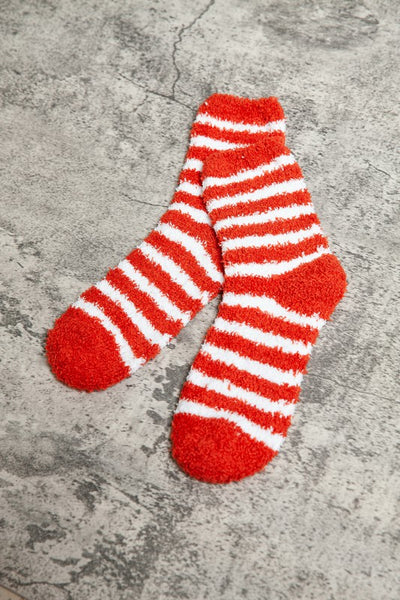 WARM CORAL FLEECE PLUSH STRIPE FUZZY SOCKS | 40S02044