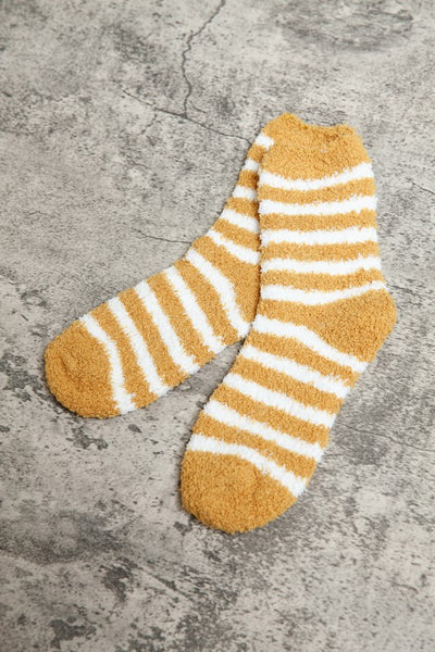 WARM CORAL FLEECE PLUSH STRIPE FUZZY SOCKS | 40S02044