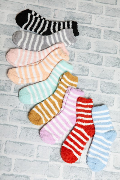 WARM CORAL FLEECE PLUSH STRIPE FUZZY SOCKS | 40S02044