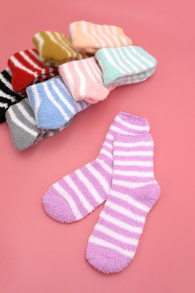 WARM CORAL FLEECE PLUSH STRIPE FUZZY SOCKS | 40S02044