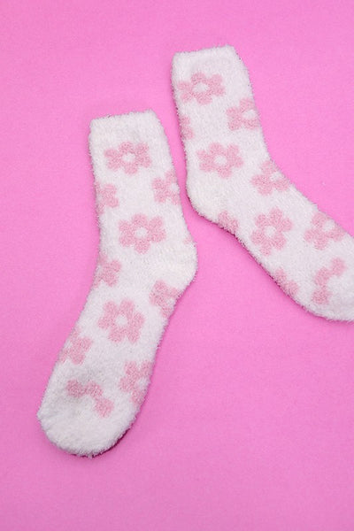 WARM CORAL FLEECE PLUSH DAISY FUZZY SOCKS | 40S02047