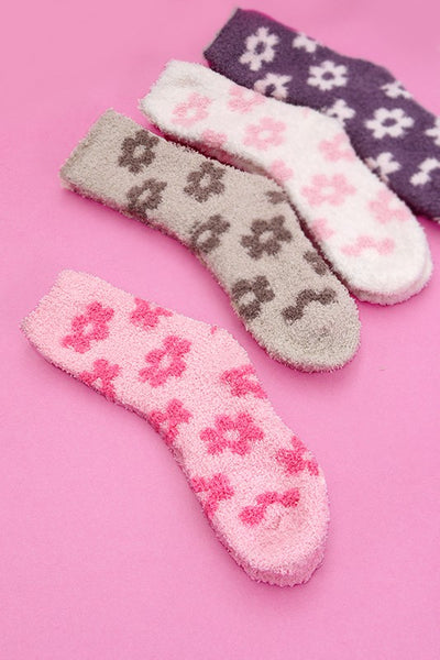 WARM CORAL FLEECE PLUSH DAISY FUZZY SOCKS | 40S02047