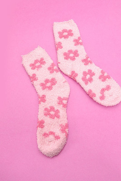 WARM CORAL FLEECE PLUSH DAISY FUZZY SOCKS | 40S02047