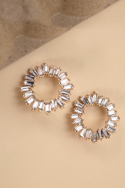 BAGUETTE STONE CIRCLE STUD EARRINGS | 31E03139