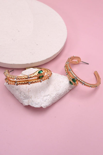 RHINESTONE SNAKE HOOP EARRINGS | 31E03142