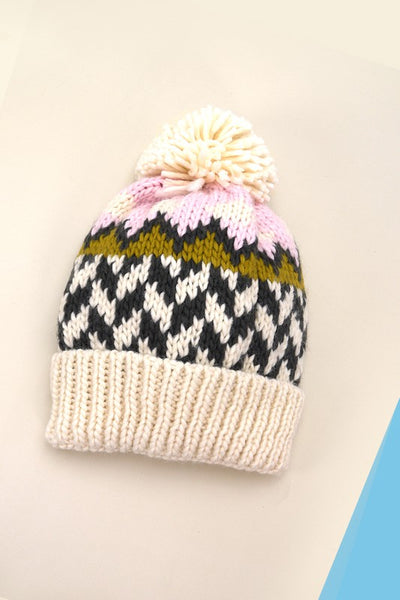 CHEVRON KNIT POM BEANIE | 40BN907