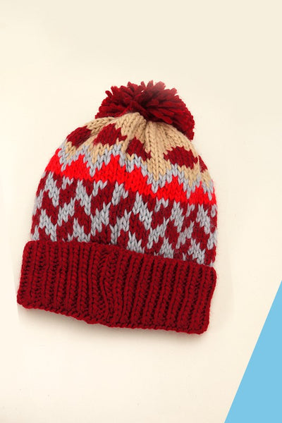 CHEVRON KNIT POM BEANIE | 40BN907