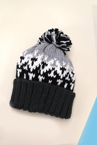 CHEVRON KNIT POM BEANIE | 40BN907