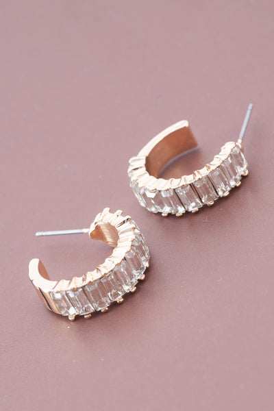 BAGUETTE STONE CIRCLE HOOP EARRINGS | 31E23775