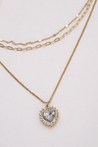 TRIPLE LAYER HEART  RHINESTONE PENDANT NECKLACE | 31N23142