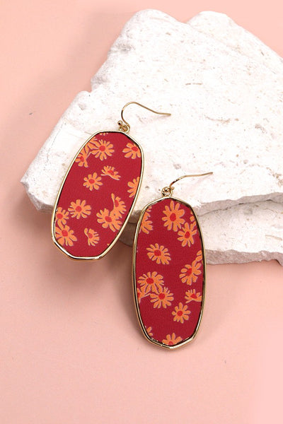 FAUX LEATHER EMBOSSED FLOWER DROP EARRINGS | 10E3060971