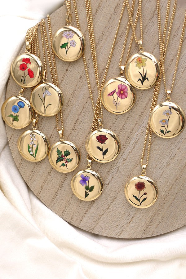 STAINLESS STEEL BIRTH MONTH FLOWER LOCKET NECKLACE | 10N3060906