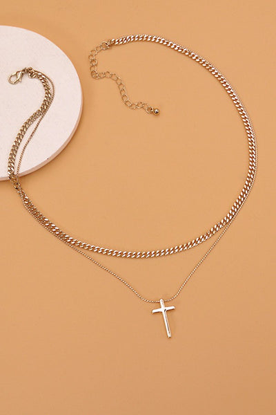 DOUBLE LAYER CROSS NECKLACE | 80N194