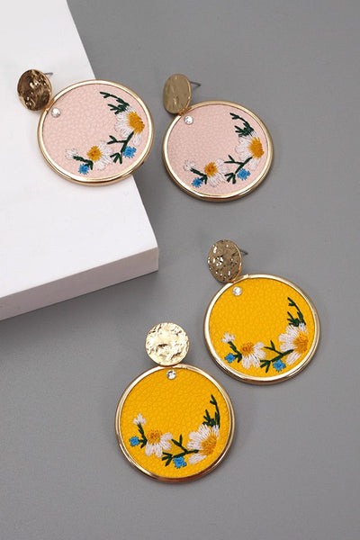 HAND MADE EMBROIDERY ON FAUX LEATHER DROP EARRINGS | 10E3061906