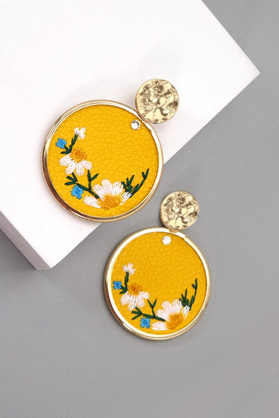 HAND MADE EMBROIDERY ON FAUX LEATHER DROP EARRINGS | 10E3061906