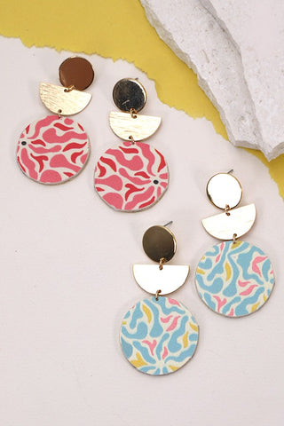 FAUX LEATHER PRINT MIX GEO POST DROP EARRINGS | 10E3061943