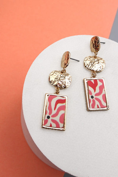 SQUARE FAUX LEATHER PRINT MIX GEO DROP EARRINGS | 10E3061959