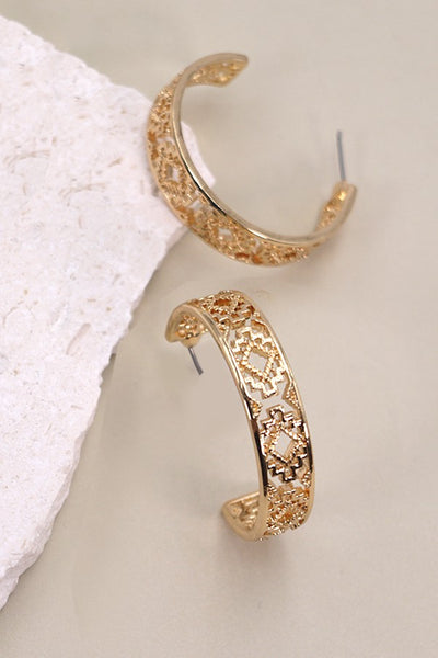 AZTEC CUT OUT HOOP EARRINGS | 10E3061929