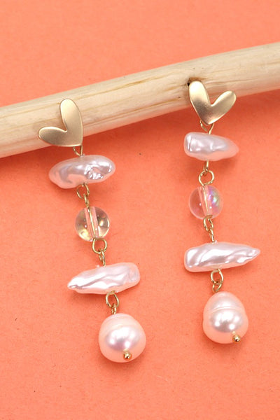 HEART PEARL LINEAR DROP EARRINGS | 10E3063040